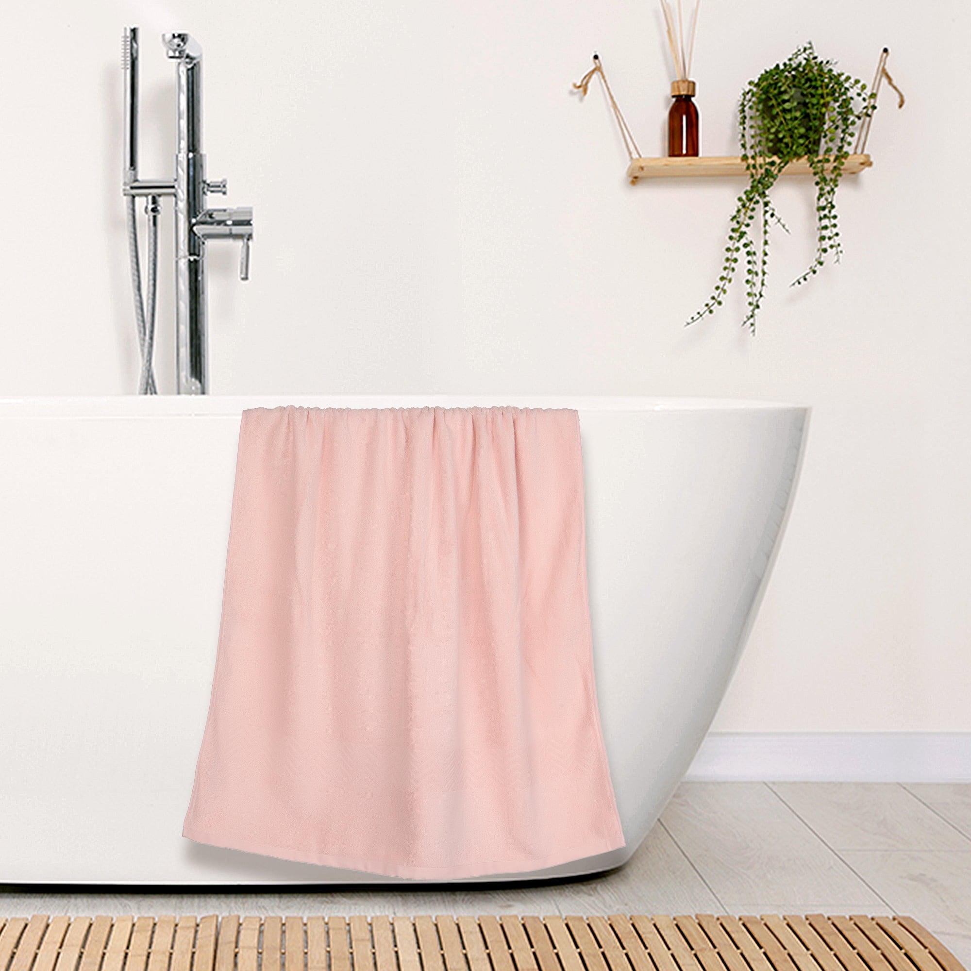 Unique Bargains Textured Comfort Bath Towels Quick Dry Large Plush Towels for Bathroom Pink 28" x 56"