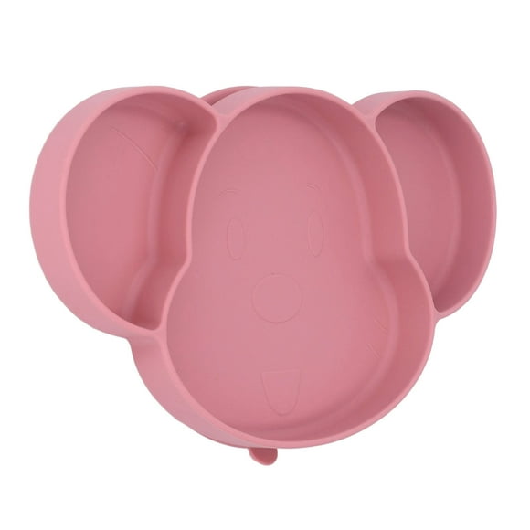 Baby Suction Plate, 3 Dividers Cute Bear Shape Skid Resistance Baby Food Dish Safe for Baby Pink
