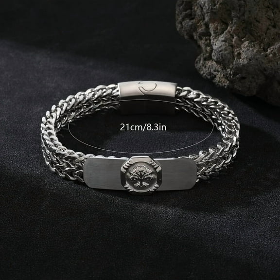 A beautiful titanium steel 18K gold -plated small tree -shaped men's bracelet, suitable for couple dating and Valentine's Day gifts,Silver
