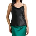thumbnail image 1 of Camisón de satén sin mangas con cuello en cowl para mujeres Inspire Chic, tirantes de espagueti, top de verano de seda XL negro, 1 of 6