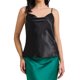 thumbnail image 1 of Camiseta sin mangas de satén para mujer Inspire Chic, con cuello en cowl, tirantes de espagueti, top de verano de seda, color negro, 1 of 6