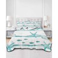 thumbnail image 2 of Quilts Twin Size Bedding Set, Teal Green Coastal Starfish Lightweight Quilted Comforter, Summer Conch Sea Fish Stripes Soft Reversible Bedspread Coverlet with Pillow Covers for All Season, 68" x 86", 2 of 7