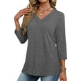 thumbnail image 5 of DISKEBUISS Women's Summer Blouse - V-Neck 3/4 Sleeve Top for Dressy Casual Summer Travel & Vacation Outfits, 5 of 8