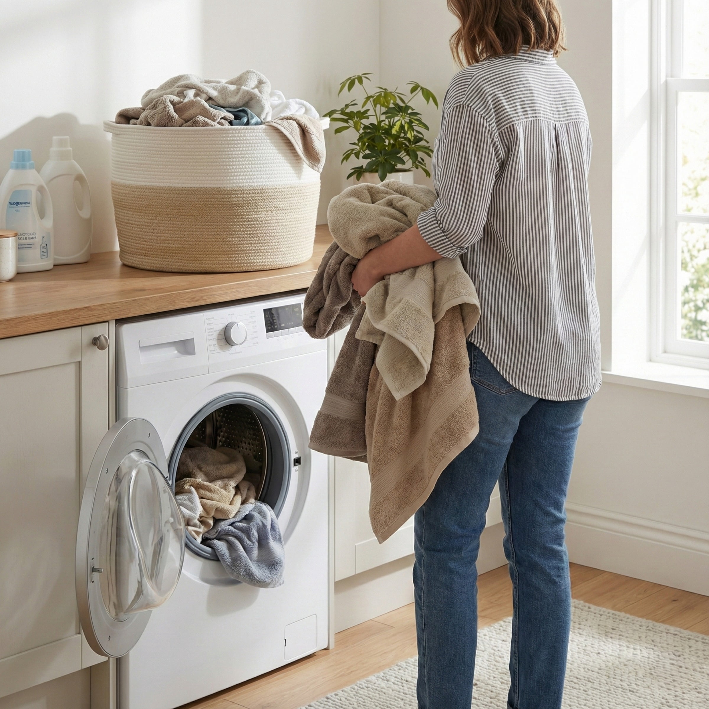 Home-Complete Extra-Large Rope Basket for Laundry, Blankets, and Toys, Natural