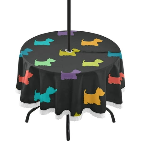

Hyjoy 60 Dog Round Tablecloth Waterproof Outdoor Tablecloth with Umbrella Hole and Zipper for Kitchen Dining Picnic Party Home Decor