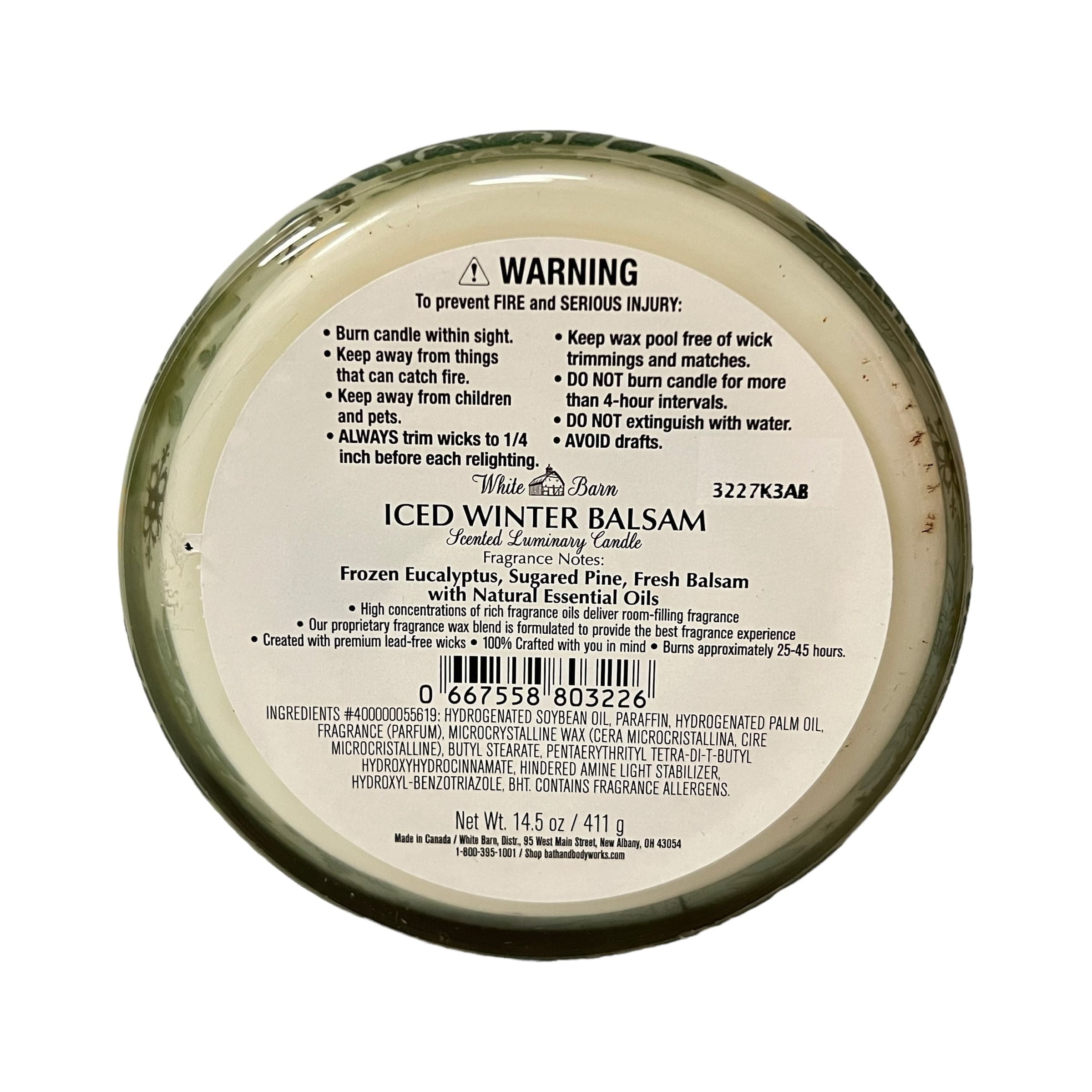 Bath & Body Works Iced Winter Balsam Scented 3 Wick Candle 14.5 oz