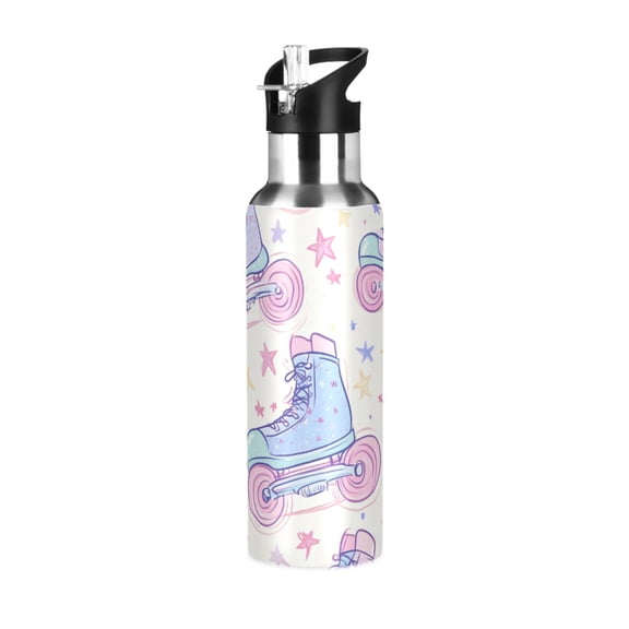 Yayeee 20oz Insulated Water Bottle Double Wall Stainless Steel with Flip Straw Lid, Pink Skates