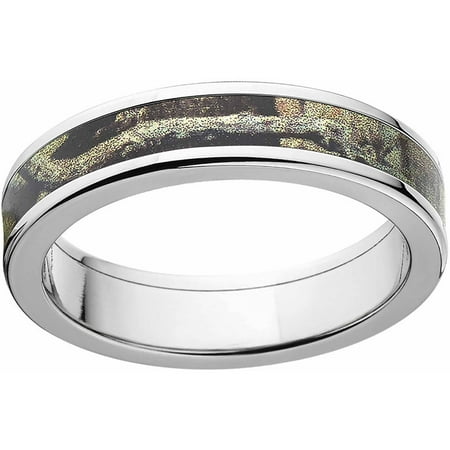 Mossy Oak Break Up Infinity Men's Camo 5mm Stainless Steel Wedding Band with Cross Brushed Edges and Deluxe Comfort Fit