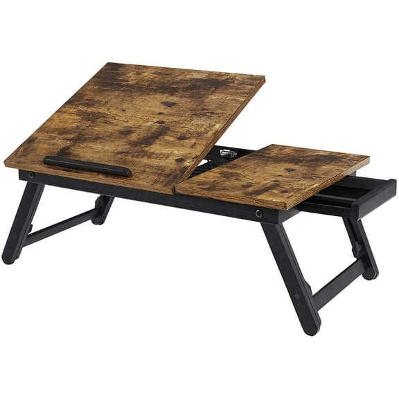 Laptop Desk for Bed with Adjustable Tilting Top, Rustic Brown