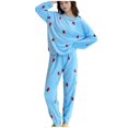 thumbnail image 3 of Yeaiivve Women's Fuzzy Fleece Pajamas Set 2 Piece Winter Warm Cute Strawberry Printed Loungewear Sleepwear Ladies Soft Pjs Lounge Set Blue L, 3 of 4