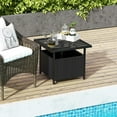 thumbnail image 2 of WYDK Outdoor Side Table with Umbrella Hole, 22" Wicker Umbrella Stand Holder and Base, Weather-Resistant PE Rattan Patio End Table for Deck Garden Poolside (Metal Tabletop, Black), 2 of 16