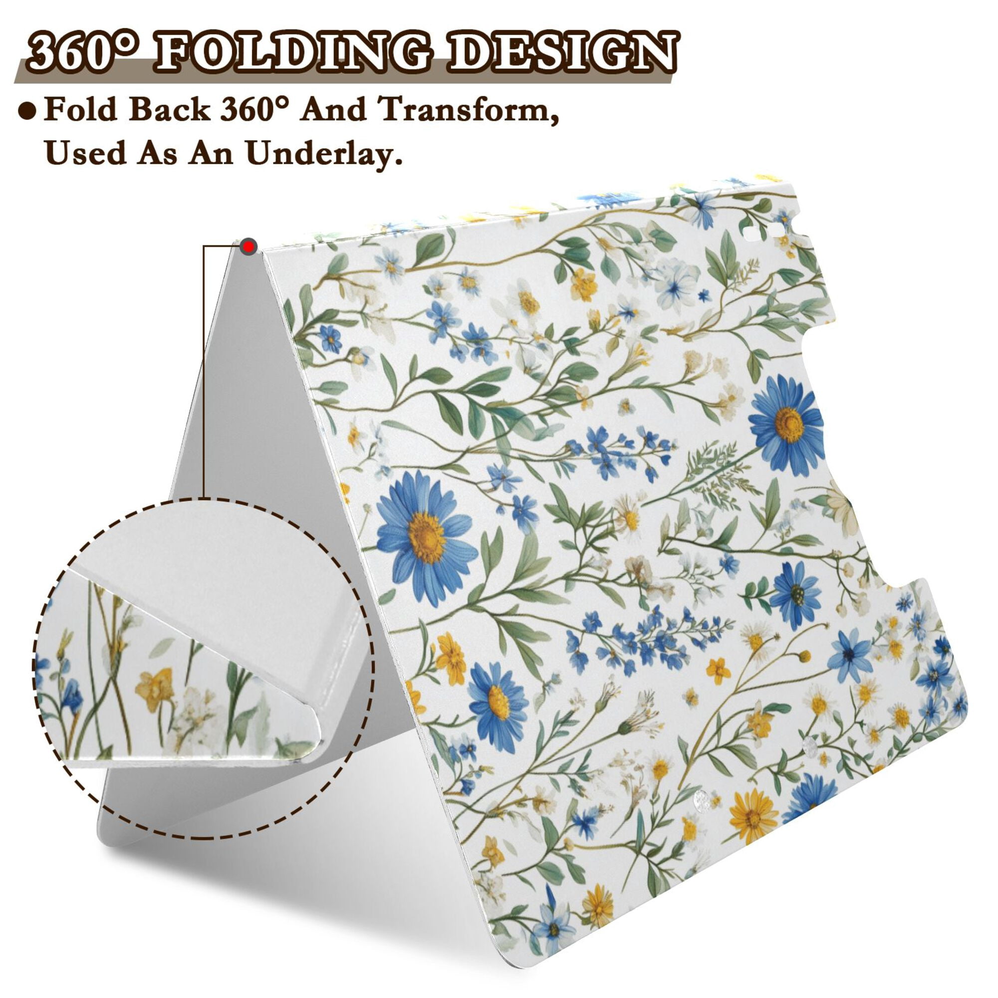 FORMRS A4 Clipboard Folder with Pen Holder Horizontal Foldable School Office Binder, Blue Floral
