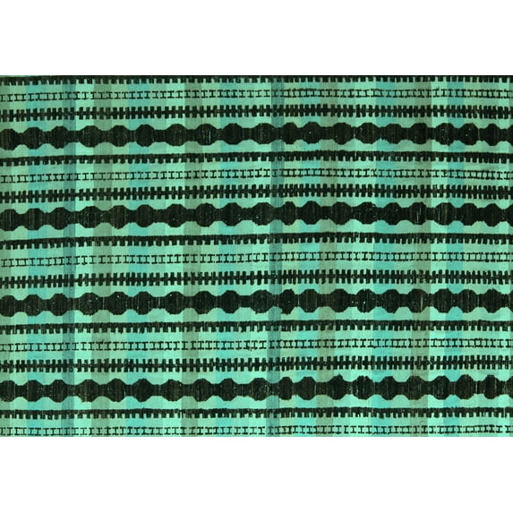 Ahgly Company Machine Washable Indoor Rectangle Abstract Turquoise Blue Modern Area Rugs, 2' x 5'