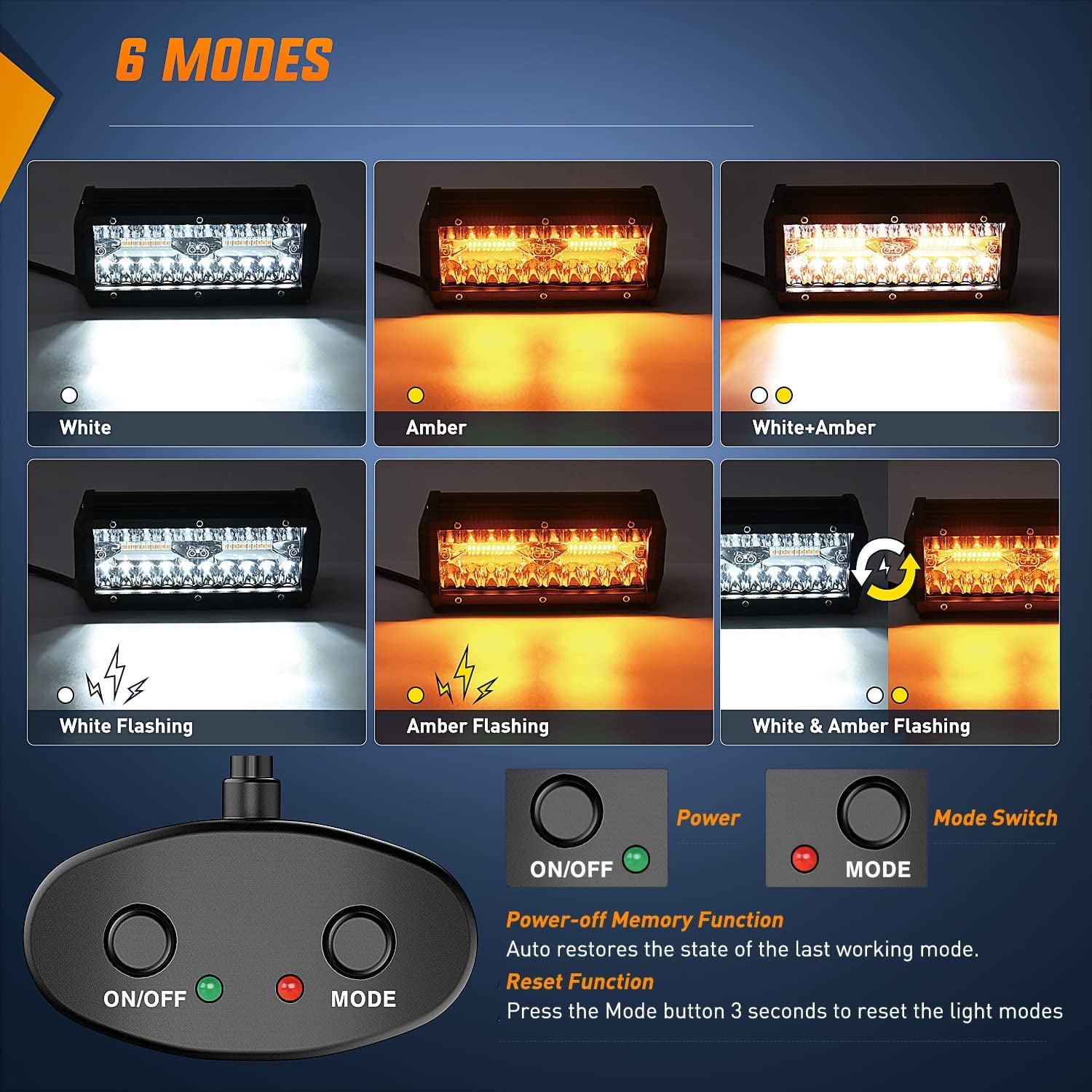 Nilight 2Pcs 6.5inch 120W Led Light Bar Amber White Strobe 6 Modes Memory Function Off-Road Truck Car ATV SUV Cabin Boat with 16AWG Wiring Harness Kit-2 Lead