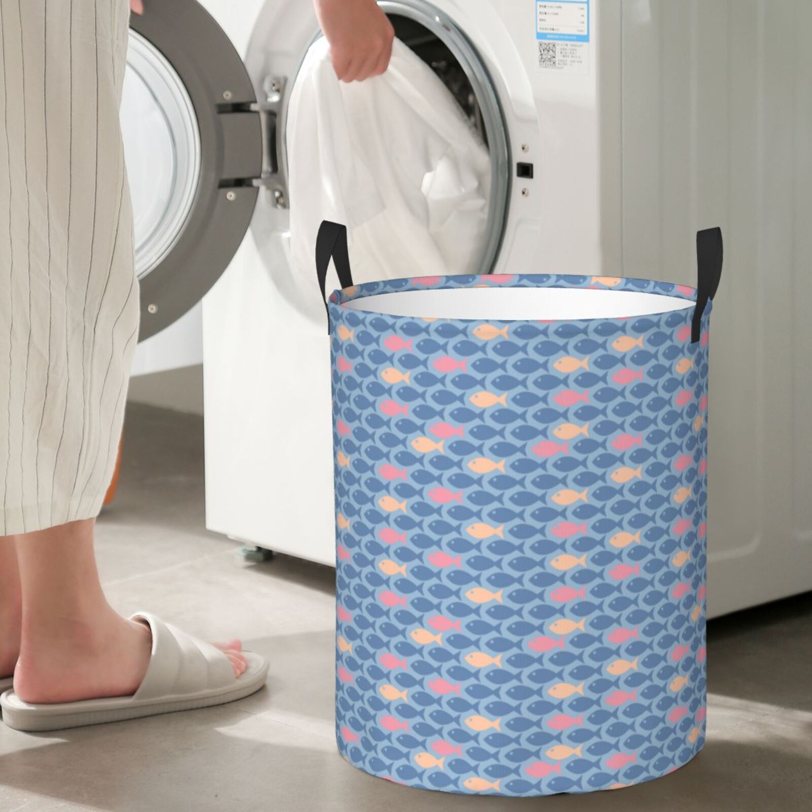 Large Laundry Basket with Handles - Small Colorful Fish Kids Baby Dirty Clothes Laundry Hamper for Bedroom Aesthetic