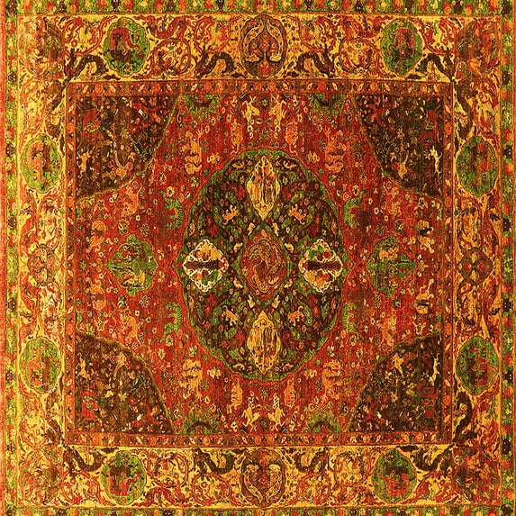 Ahgly Company Machine Washable Indoor Square Oriental Yellow Industrial Area Rugs, 5' Square
