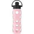 thumbnail image 1 of Lifefactory Botella de agua de vidrio de 22 onzas con tapa abatible activa y funda protectora de silicona Desert Rose, 1 of 1