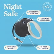 Vibrant Life 13' Reflective Retractable Tape Leash, Black, XS-S