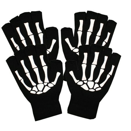 

NUOLUX 2 Pairs Outdoor Sports Knitted Gloves Skeleton Printed Mitts Half Finger Gloves for Cycling Climbing Riding