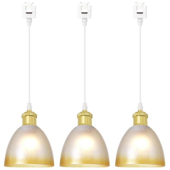 Kiven J-Type track lighting pendants,Modern J track pendant lights with Glass Globe,3-Light Track Lighting Fixture for Kitchen Island Hallway Restaurant,Shining Gold Socket