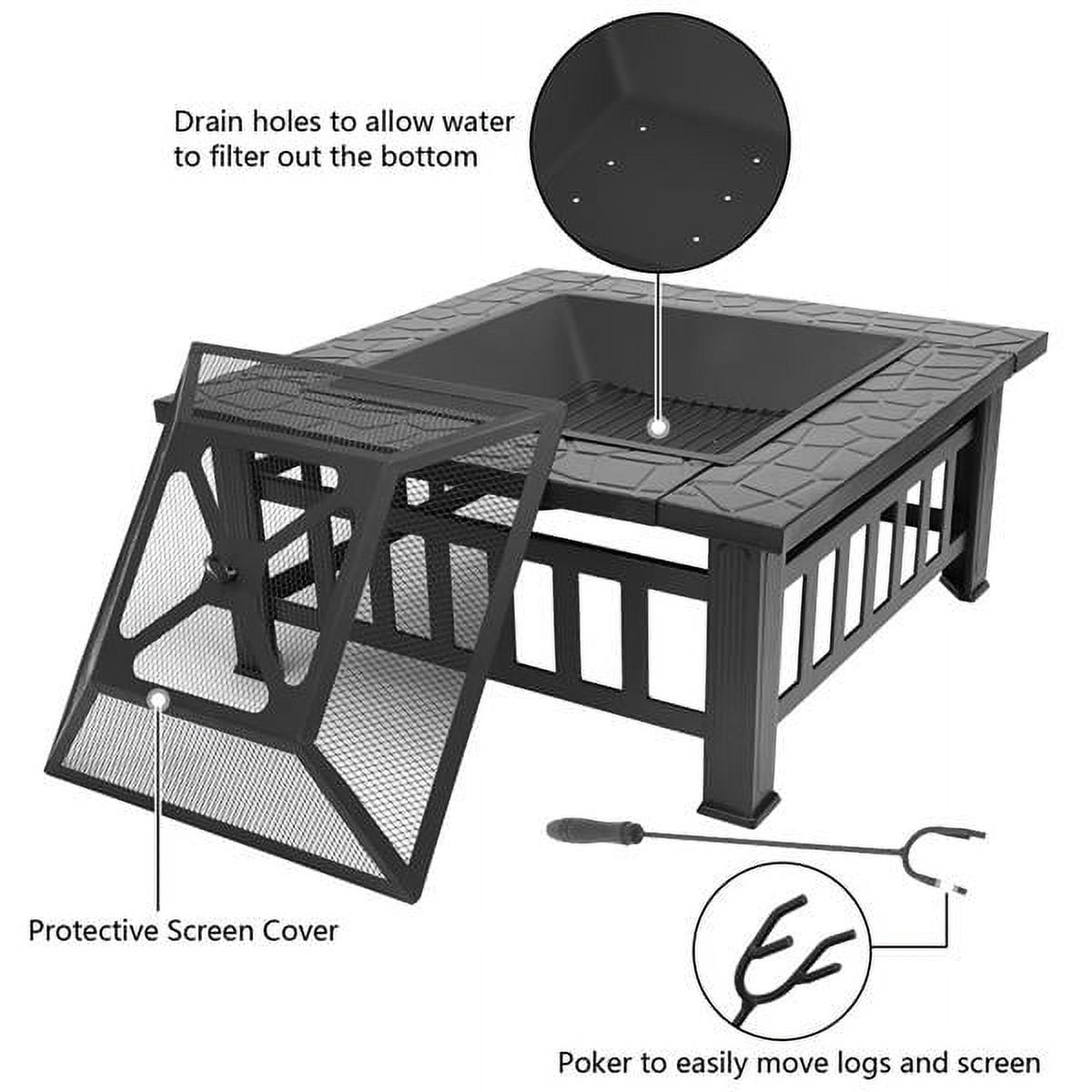 Sgokeen Fire Pit for Outside, 32" Outdoor Wood Burning Firepit with Fireplace Screen, Patio Fireplace Square Metal Stove for Camping, Outdoor Heating, Bonfire and Picnic, Black