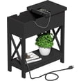thumbnail image 3 of End Table with Charging Station, Narrow Flip Top Side USB Ports & Power Outlets for Small Spaces, Bedside Storage, Nightstand Sofa Living Room, Bedroom Black, 3 of 15