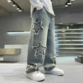 thumbnail image 5 of XQYLOS Boys Baggy Jeans Cute Star Graphic Denim Pants Elastic Washed High Waist Straight Wide Leg Pockets for Teen Fall, 5 of 5