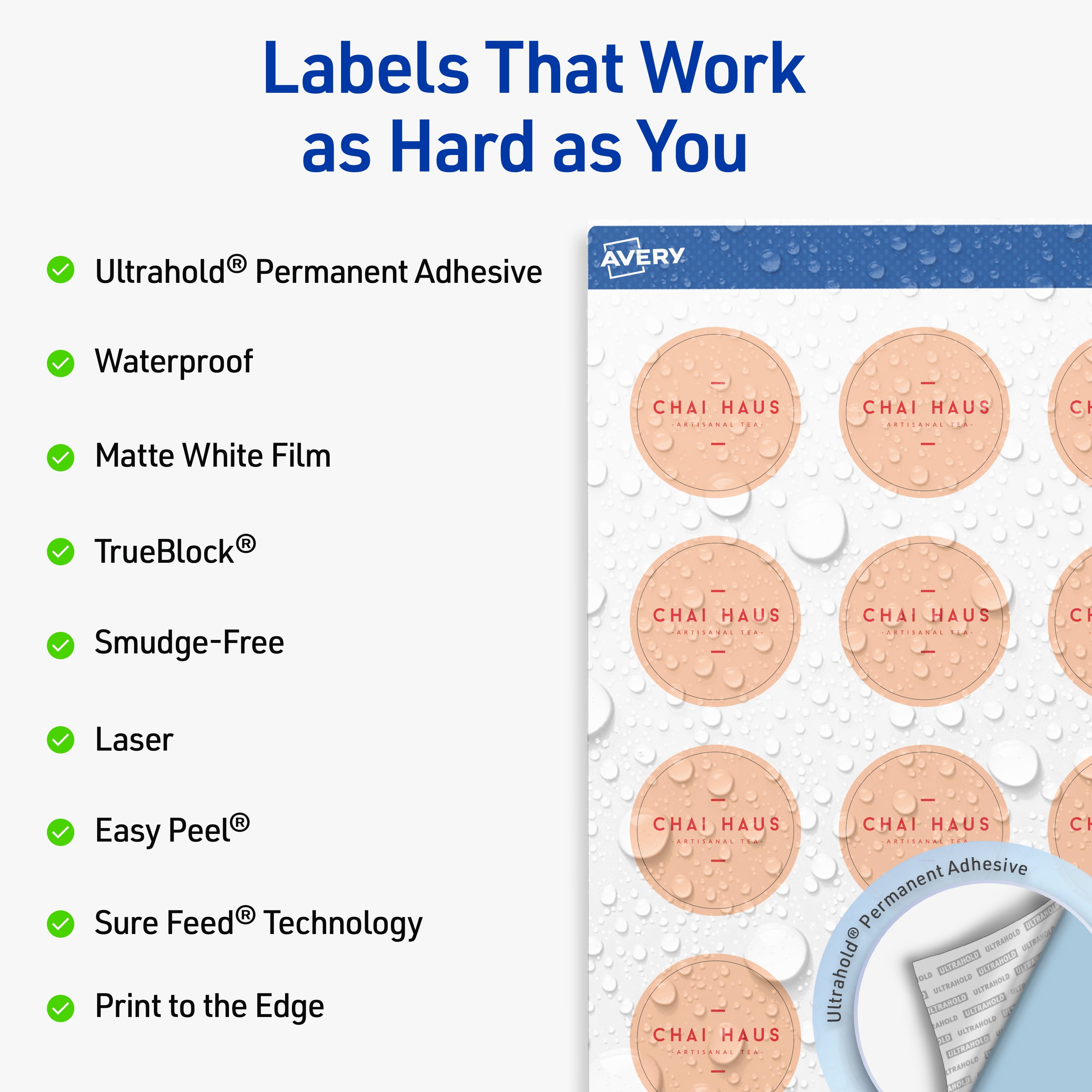 Avery Waterproof Round Labels, 1.5" Diameter, 2000 Total
