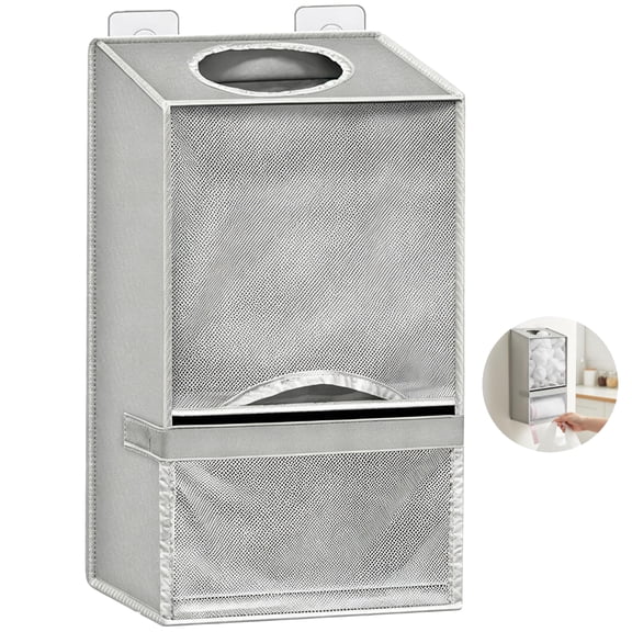 Plastic Bag Holder Saver, Wall Mount Organizer, 17.5 x 9.9 x 5.8 in Large Grocery Trash Bag Dispenser with Visual Window for Kitchen, Bathroom, Laundry Room, Pantry, Grey