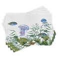 thumbnail image 1 of Ambesonne Ocean Place Mats Set of 4, Seaweed Jellyfish Fish, Standard Size, Reseda Green Jade Green, 1 of 6