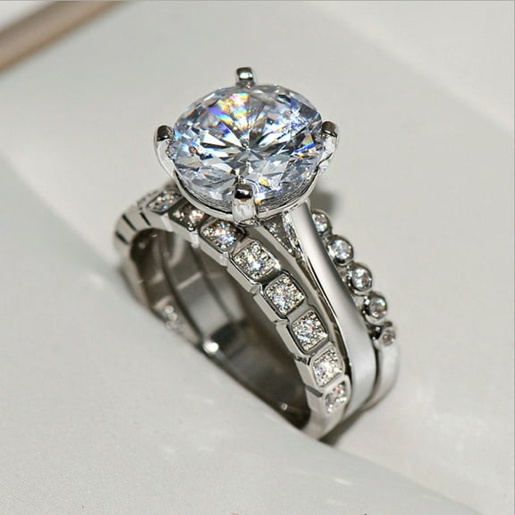 Women's Artificial Diamond Electroplated Real Gold Zircon Ring Set