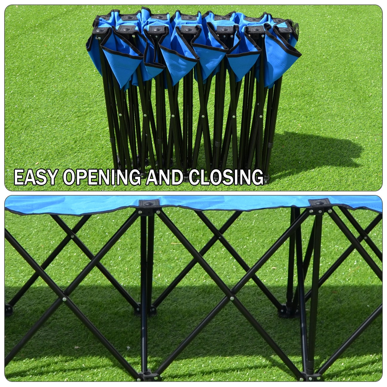 SUNRISEUMBRELLA Portable Sports Bench Sits Folding Team Sideline Bench Camping Bleacher Chair (6 Seater, Blue)