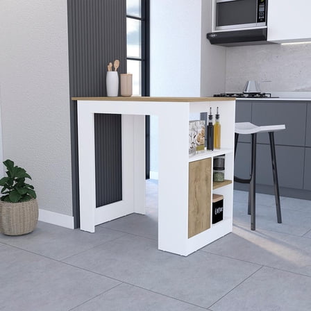 We Have Furniture Kitchen Island Wynne with Storage and Cabinet, White / Macadamia Finish