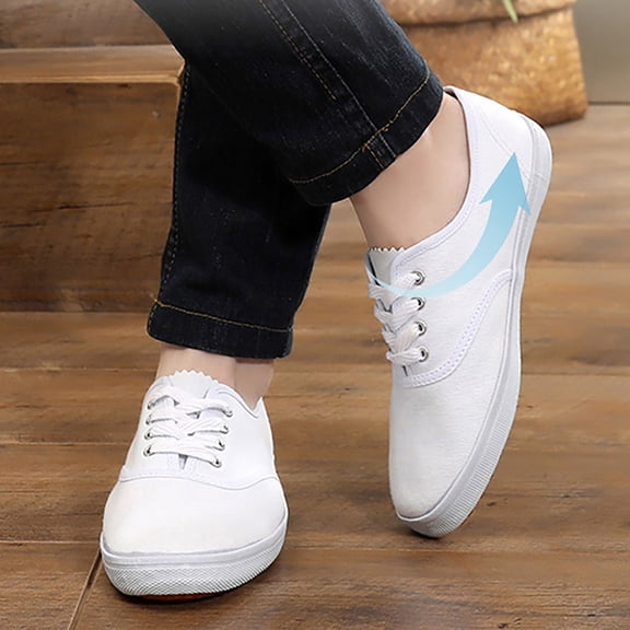 EliteGoogv Womens Canvas Shoes White Sneakers Lace Up Flat Shoes For Women Men Casual Sneakers Closed Toe Round Toe Summer Daily Shoes US: 10.5 White
