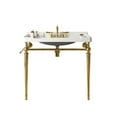 thumbnail image 4 of 36 Inch Bathroom Console Sink Wall-Mounted White Ceramic Vanity Basin with 3 Pre-Drilled Holes, Stainless Steel Support Legs & Towel Bar, Gold Finish No Faucet Included, 4 of 5
