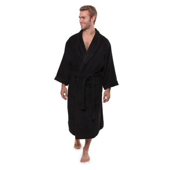 Texere Mens Luxury Terry Cloth Bathrobe - Modal & Organic Cotton (EcoComfort, Black, LXL)