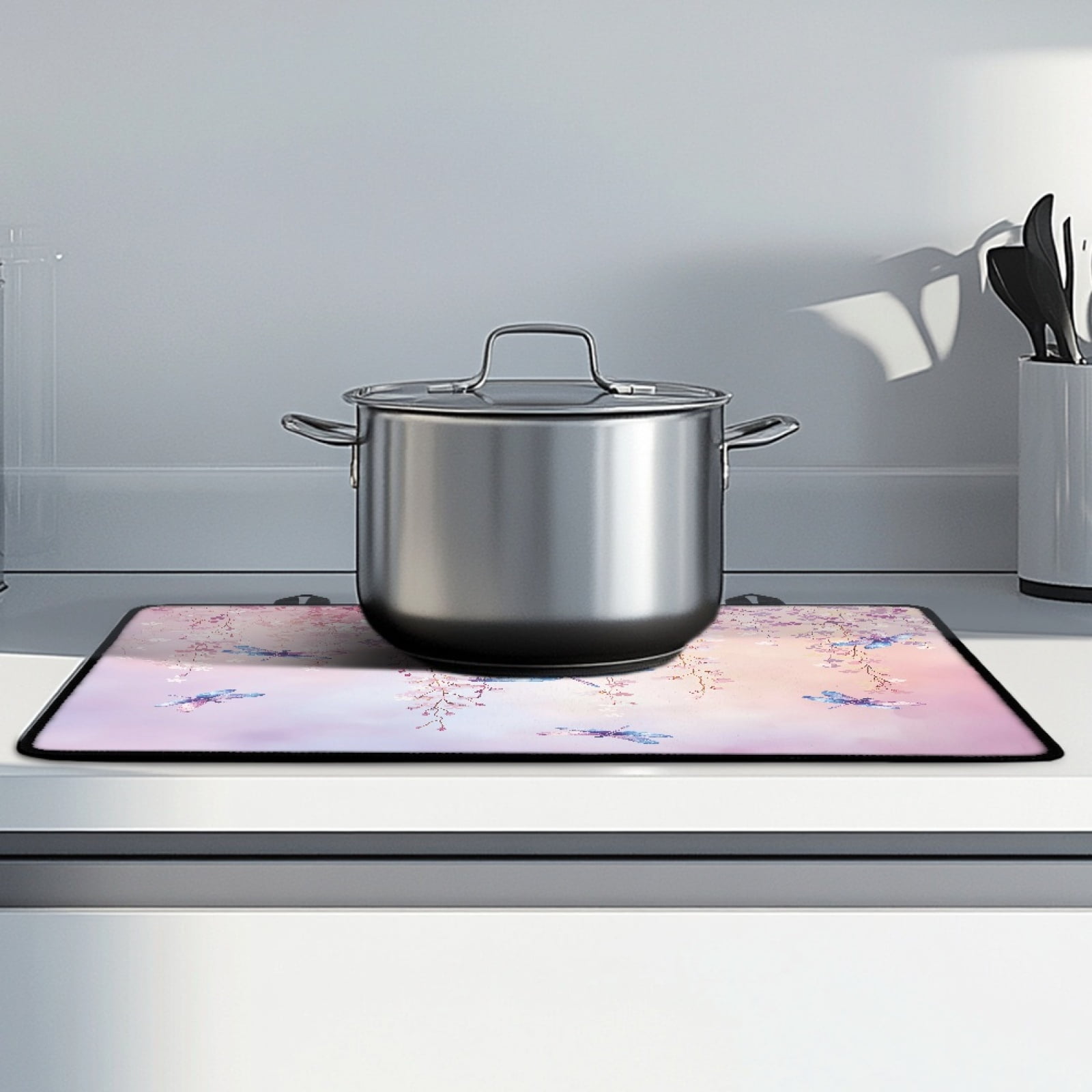 ZIATUBLE Glass Ceramic Top Stove Cover Multipurpose Induction Cooktop Protector Mat with Non-Slip Rubber Backing Kitchen Accessories, 29 x 21 Inch, Flower Dragonfly