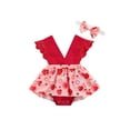 thumbnail image 1 of Seyurigaoka Valentine's Day Baby Girls Sleeveless Romper + Bow Headband, Heart Shape Lace Clothing, 1 of 9