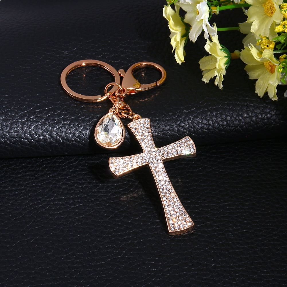 Cross Ten God Jesus Charm Pendant Crystal Purse Bag Keychain Accessories Gift 
