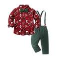 thumbnail image 3 of Toddler Boys Long Sleeve Cartoon Print T-Shirt Top with Suspenders Pants Set, Christmas Gentleman Outfit for Kids Formal Occasions, 3 of 5