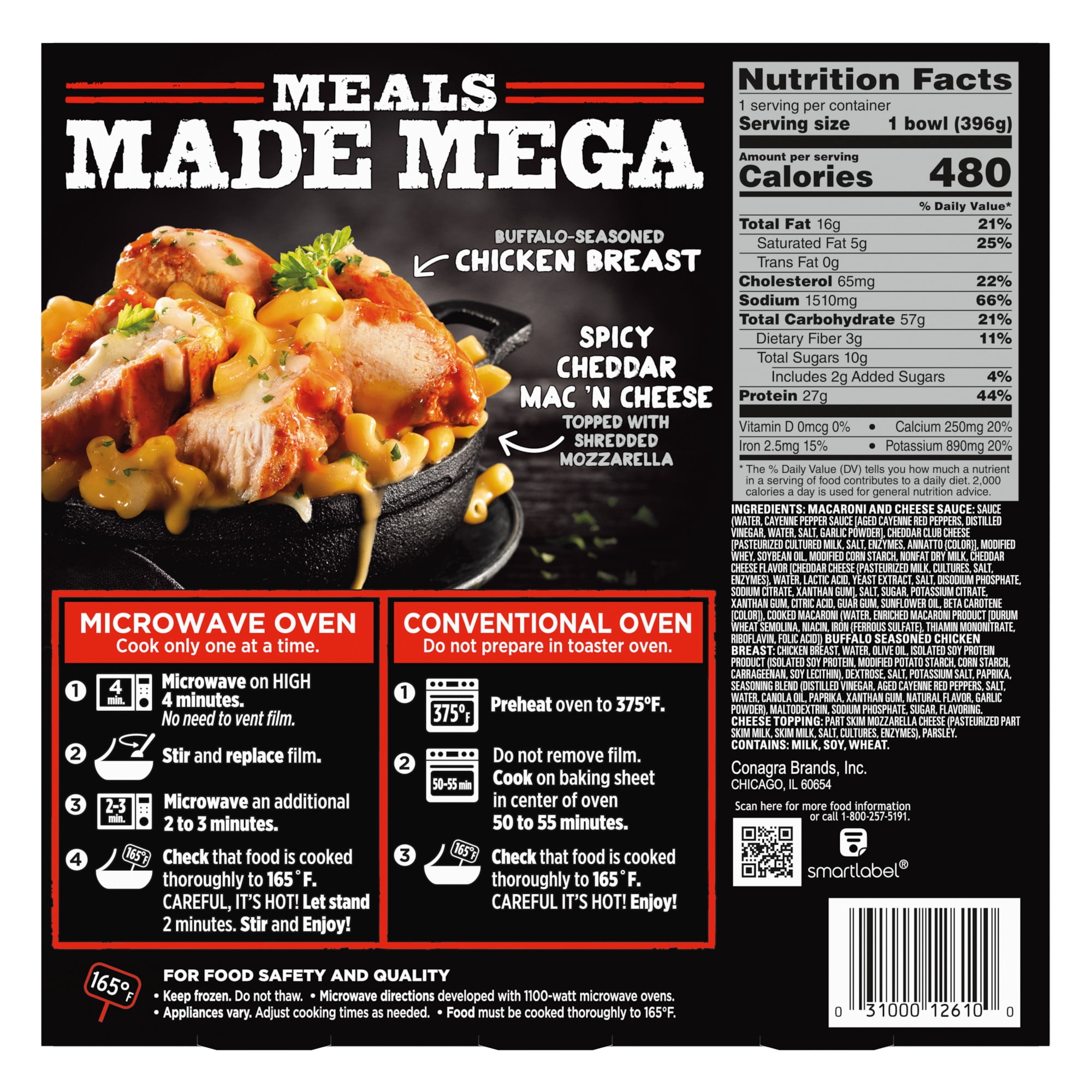 Banquet MEGA Bowls Buffalo-Style Chicken Mac 'N Cheese, 27g Protein, Frozen Meal, 14 oz.