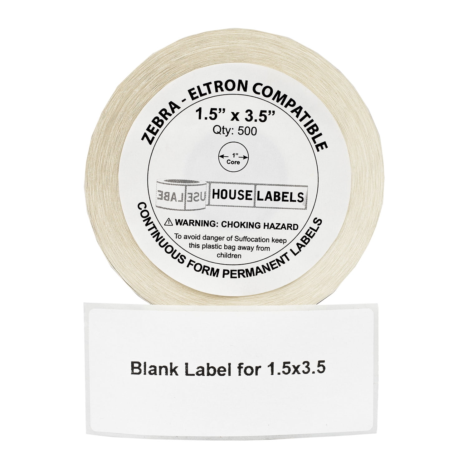 HOUSELABELS 1.5" x 3.5" Multipurpose Labels on 1" Core Compatible With Zebra and Rollo Printers, 12 Rolls / 500 Labels per Roll