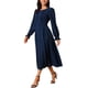 thumbnail image 4 of Vestido midi A-line con cuello redondo, mangas largas y volantes para mujer INSPIRE CHIC con bolsillos en azul oscuro M, 4 of 6