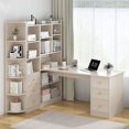 thumbnail image 3 of Computer Desk Bookshelf Integrated Shelves Drawers Large Laptop Home Bedroom Student Study Writing Desk Simple Office Table My Lux Decor Round, 3 of 19