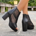 thumbnail image 5 of Rokment Mesh Dressy Boots Platform High Heels Sandals for Women Ladies Sexy See Through Peep Toe Chunky Block Heeled Dress Shoes Spring Summer Fall Black Size 6, 5 of 7