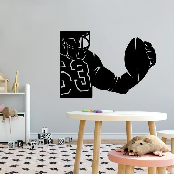 Sports Wall Decals for Boys Bedroom - American Football Player Holding Ball Player DIY & Creativity Boy Girl Bedroom Wall Sticker - Size: 20 In x 14 In