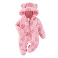 thumbnail image 2 of Newborn Baby Bear Ears Romper Soft Flannel Floral Hooded Onesie Zipper Winter Warm Infant Jumpsuit Newborn Footie Bodysuit 3-12 Months, 2 of 6