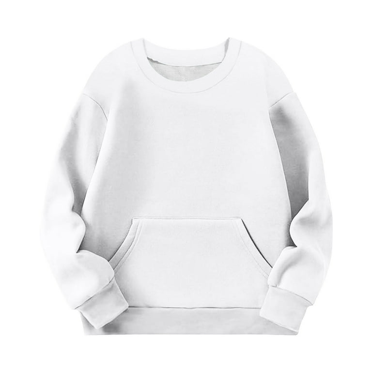 Wavsuf Sweatshirts Childrens Girls Winter Solid Color Pullover Motion  Casual Crew Neck Hoodless Sweatshirt White Size 110