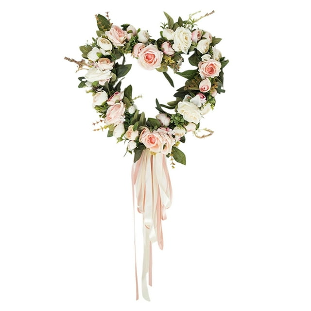 Front Door Wreath Back Garden Rose Artificial Flower Heart Wreath with Ribbon San Valentín Decor Easter Wreath Easter Door Wreath Holiday Door Wreath Floral Wreath Decor Spring Wreath