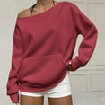 thumbnail image 2 of Yigetop off The Shoulder Sweatshirt, off The Shoulder Sweatshirt for Women Trendy Oversized Cute Sweatshirts Fall Travel Plain Hoodie with Pocket Cute Sweatshirts Red 2XL, 2 of 9